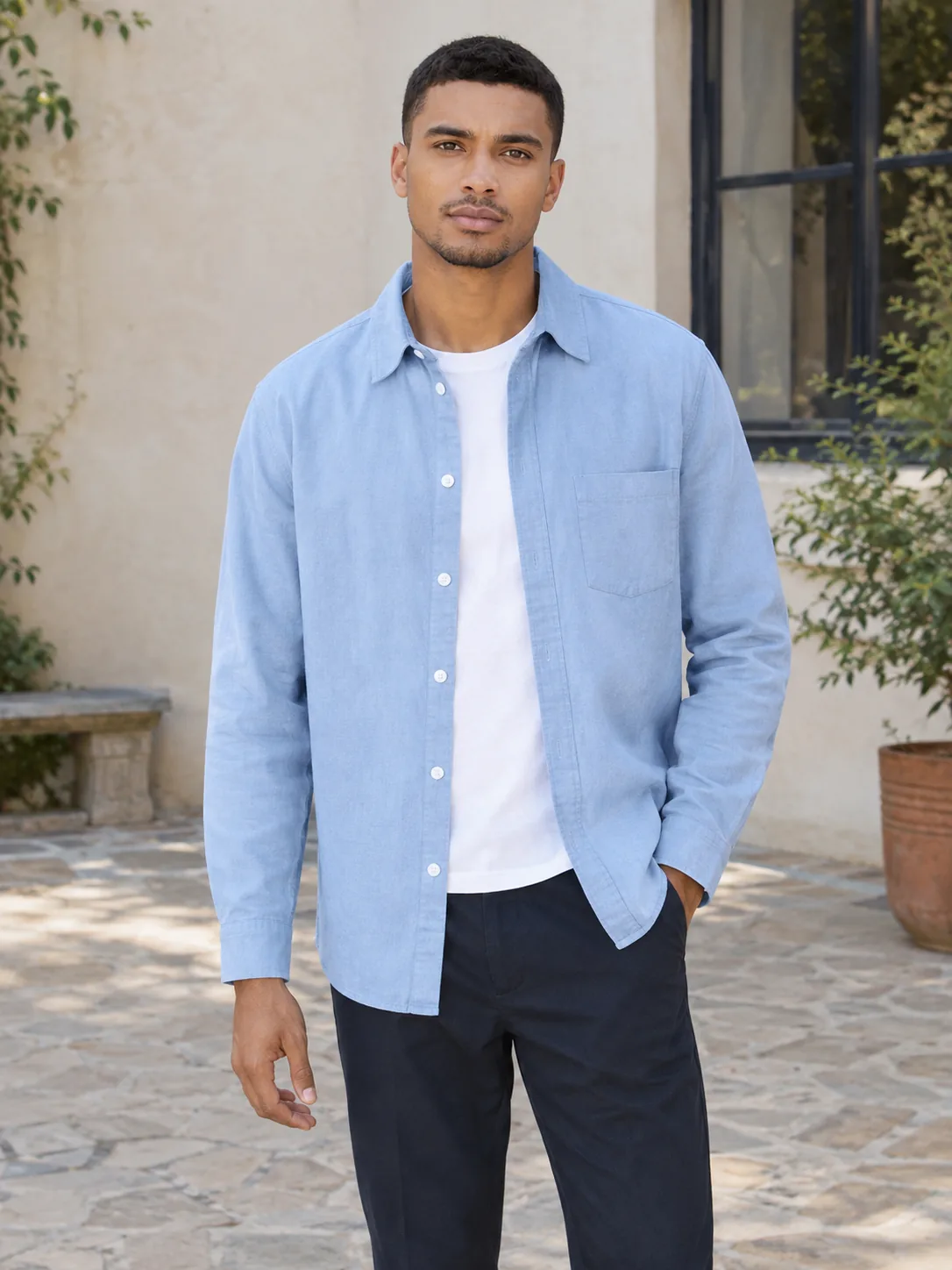 Adult man in a simple overshirt dress-code look