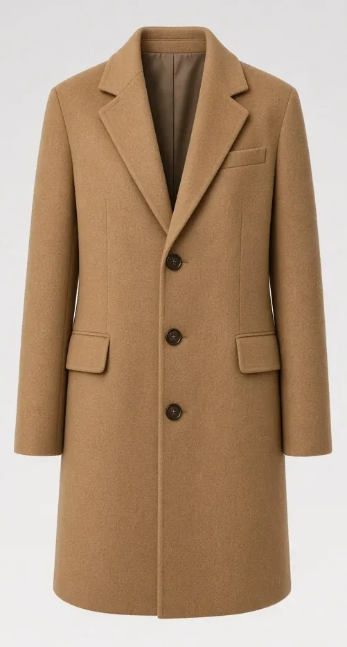 Camel coat try-on