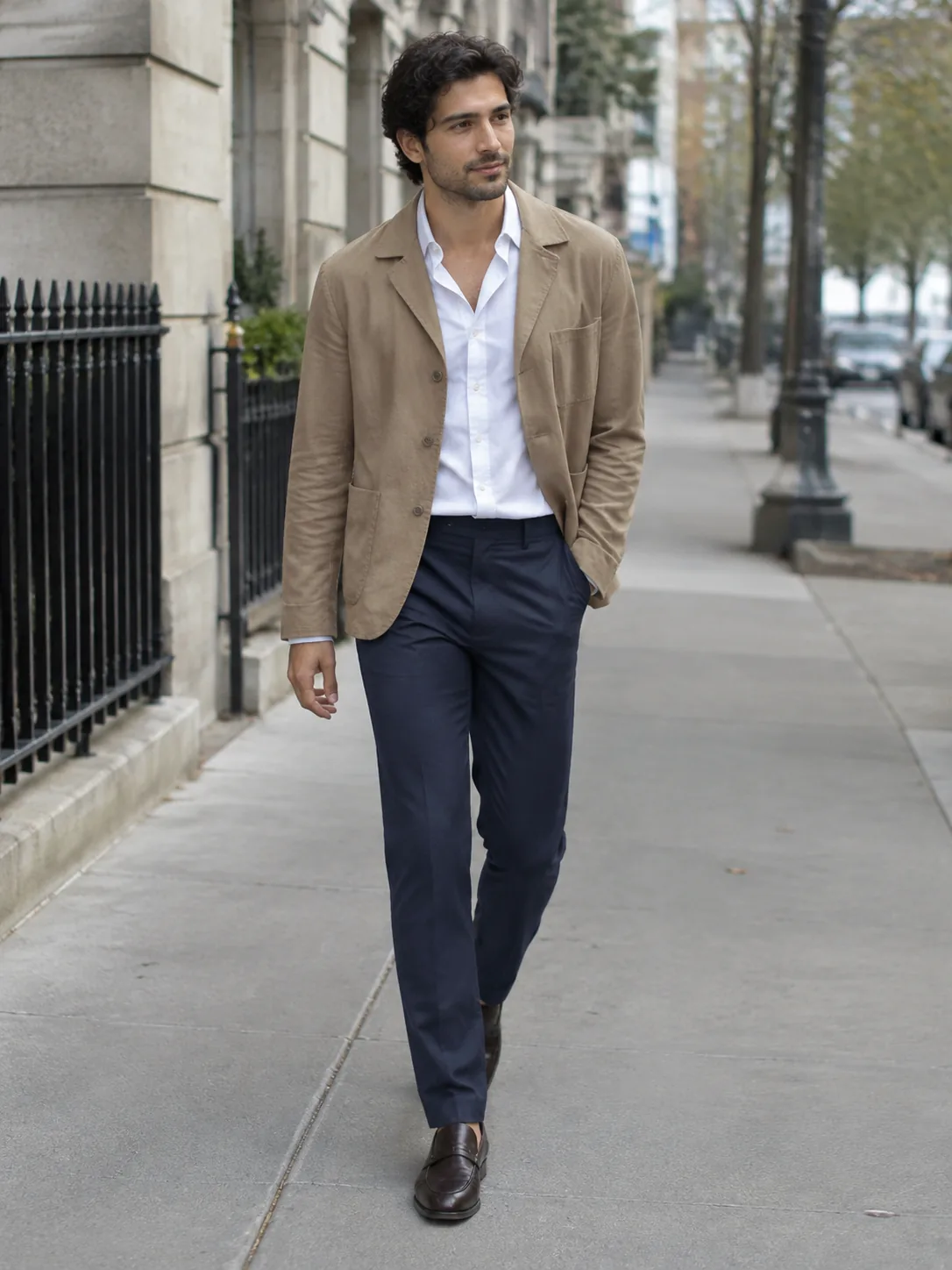 Adult man in a soft tan jacket