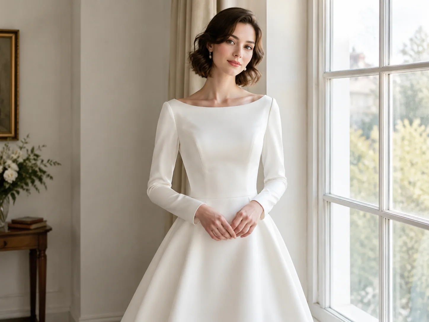 Adult bride in a bateau neck gown