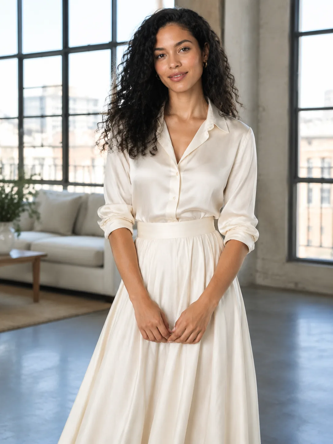 Adult bride in a blouse and full skirt