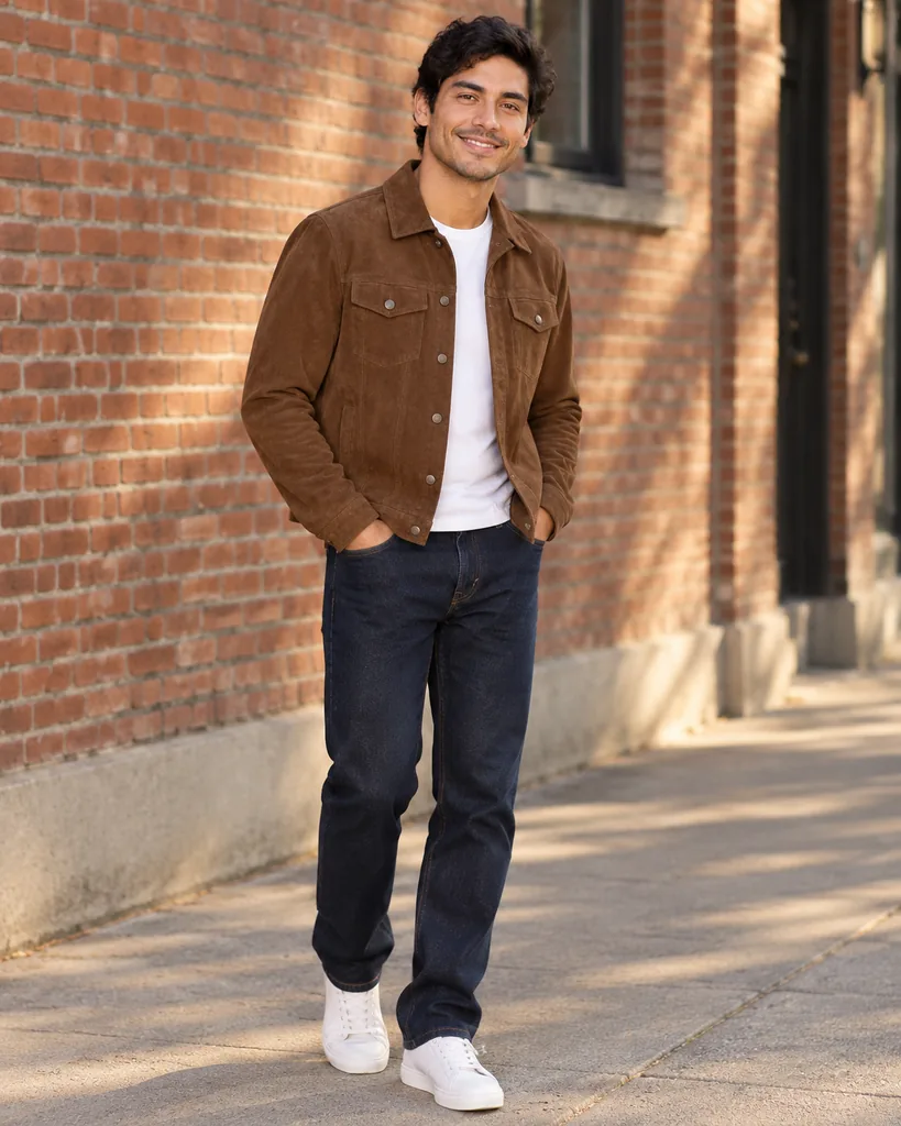 Brown Suede Trucker Jacket Menswear