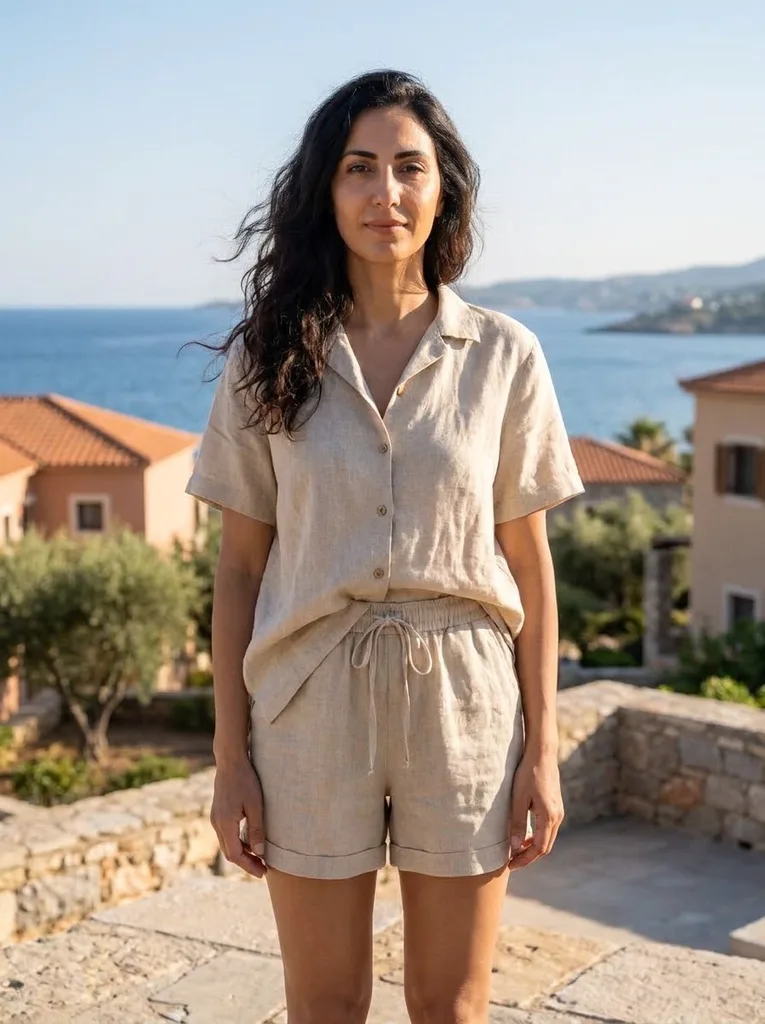 Mediterranean Breezy Linen Vacation Two-Piece