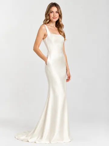 Modern Minimal Satin Column Wedding Dress