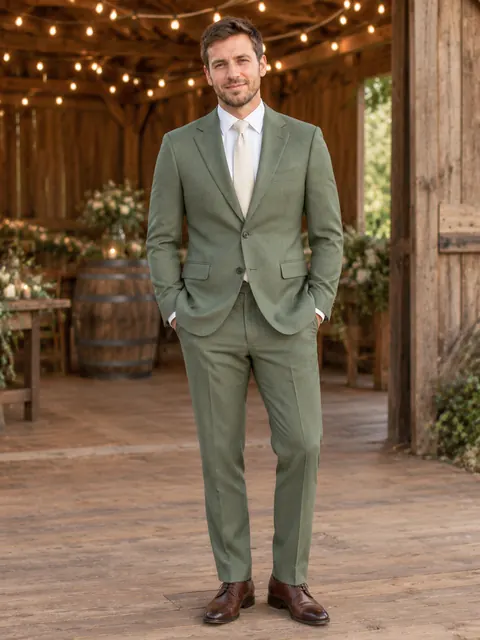 Sage Green Groomsman Suit Rustic Wedding