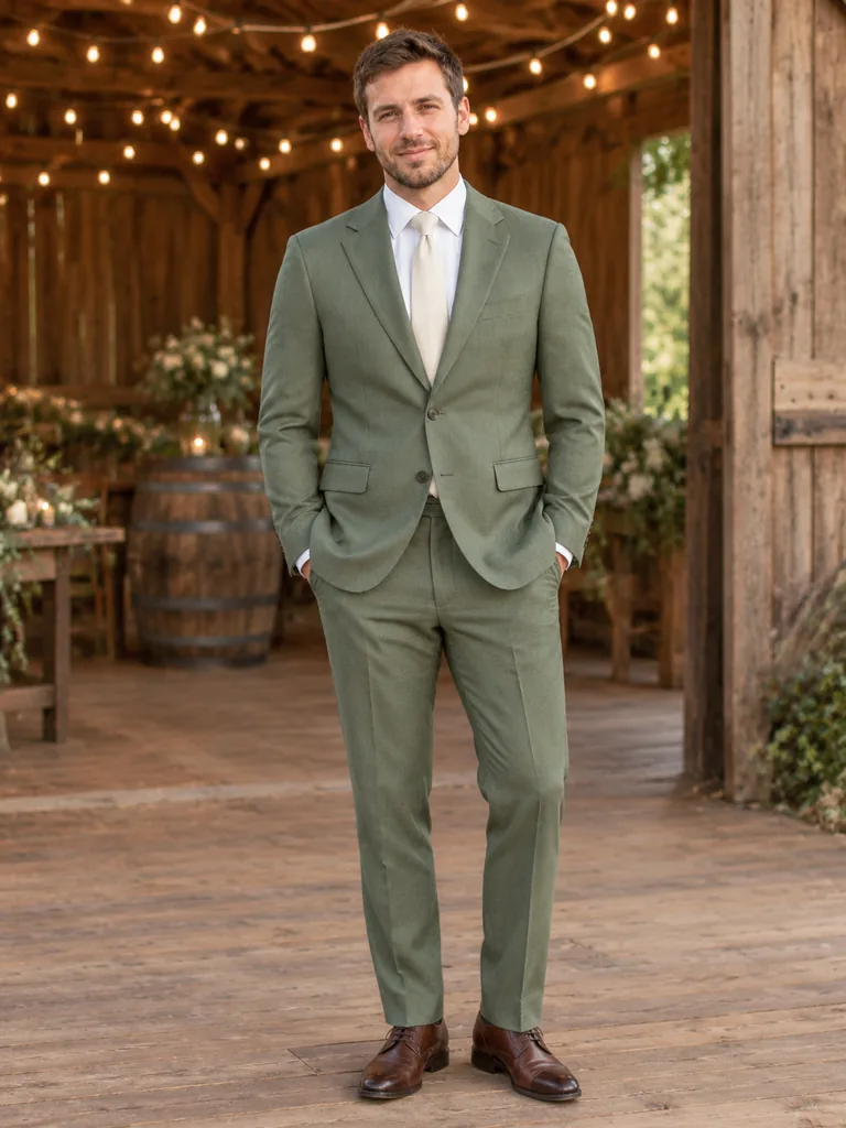 Sage Green Groomsman Suit Rustic Wedding