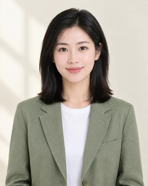 Sage Linen Blazer Natural-Light Headshot