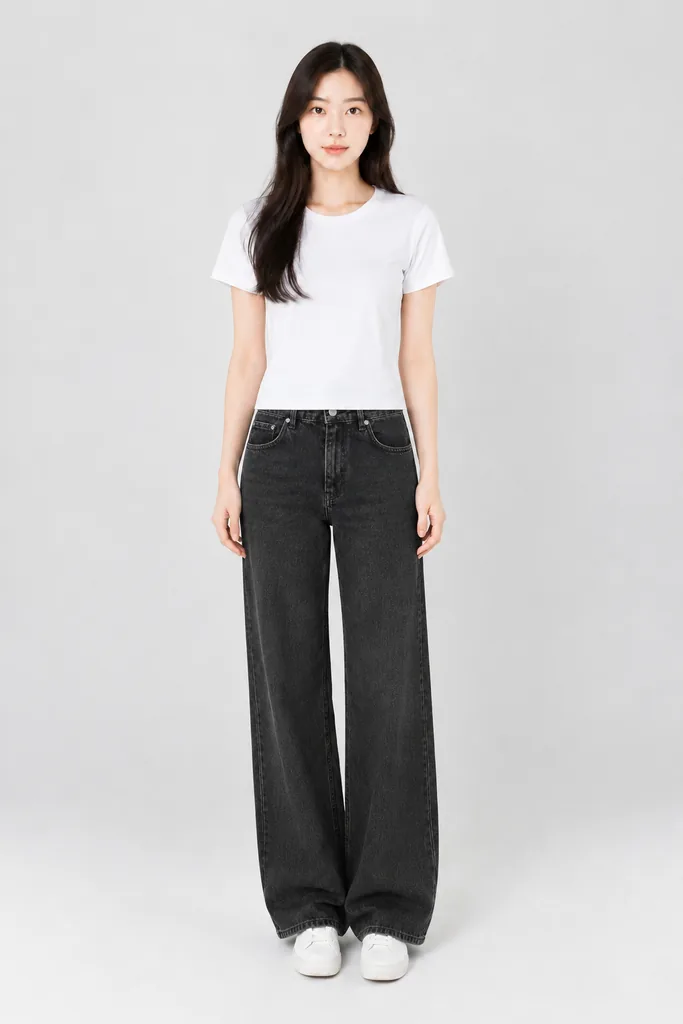 Wide-Leg Jeans Washed Black Recolor
