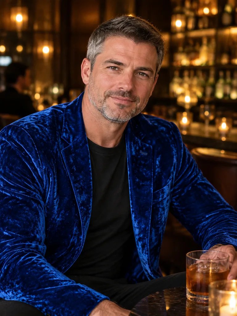 AI Blue Velvet Blazer for Date Night