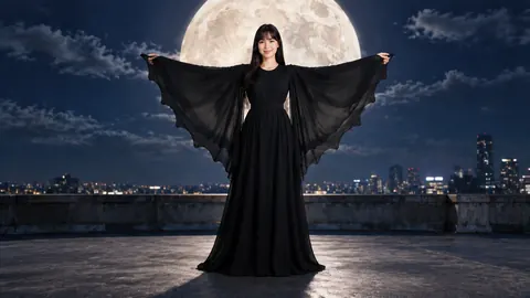 Bat-Wing Sleeve Black Chiffon Dress