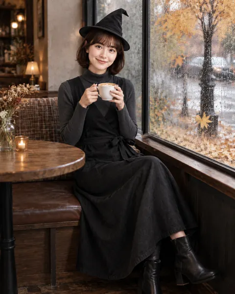 Black Apron Witch-Hat Barista Dress