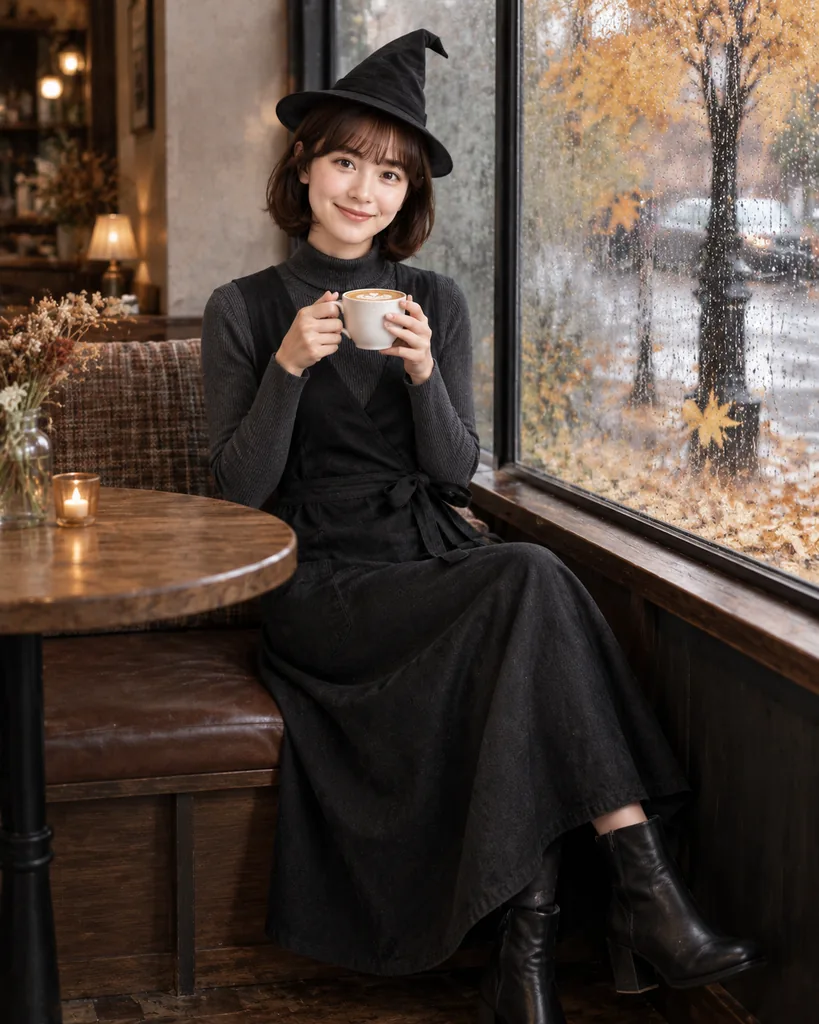 Black Apron Witch-Hat Barista Dress