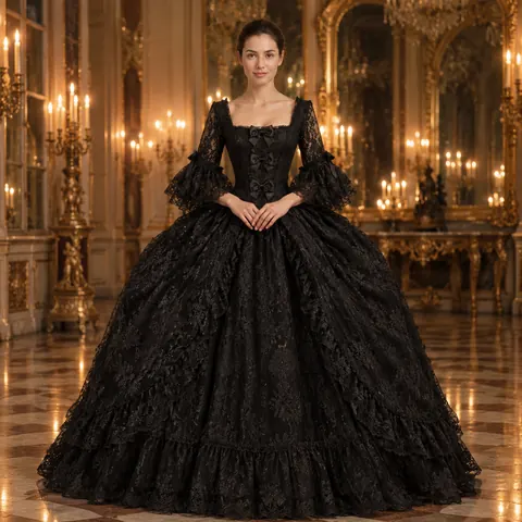 Black Lace Pannier Gala Gown