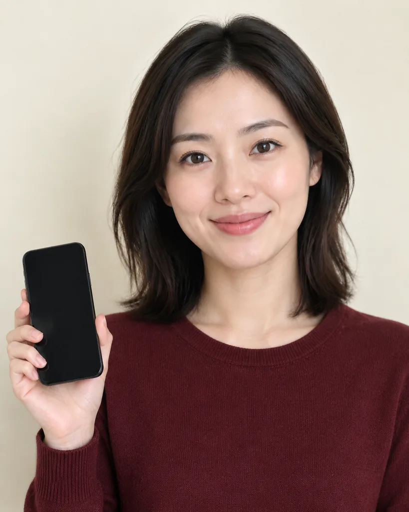 Burgundy Knit Phone-Pose Headshot