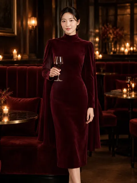 Burgundy Velvet Vampire Cocktail Midi