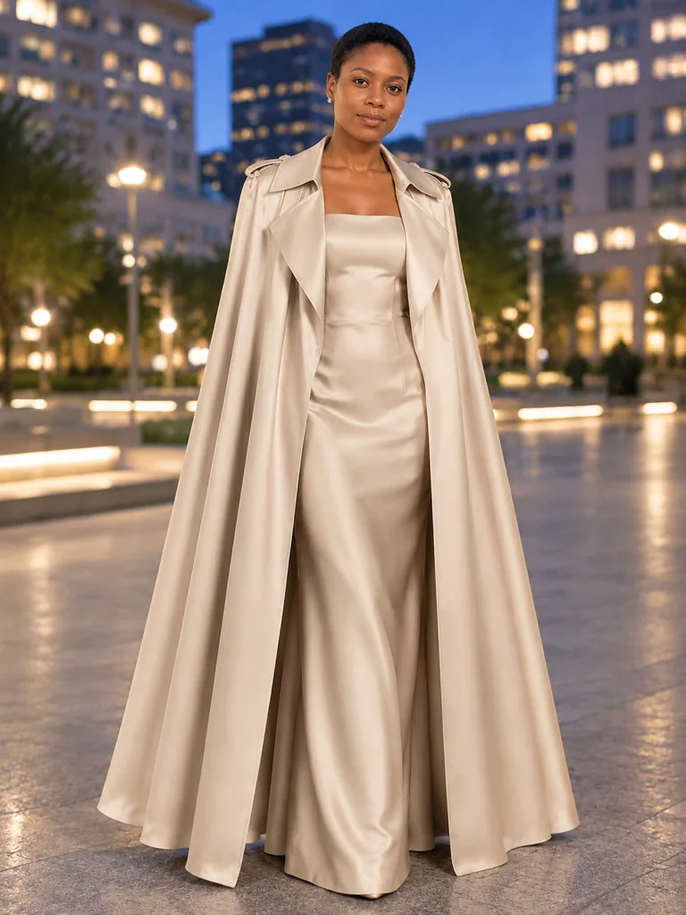 Champagne Trench-Cape Gala Look