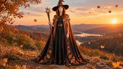 Copper Leaf Autumn Witch Cape Dress