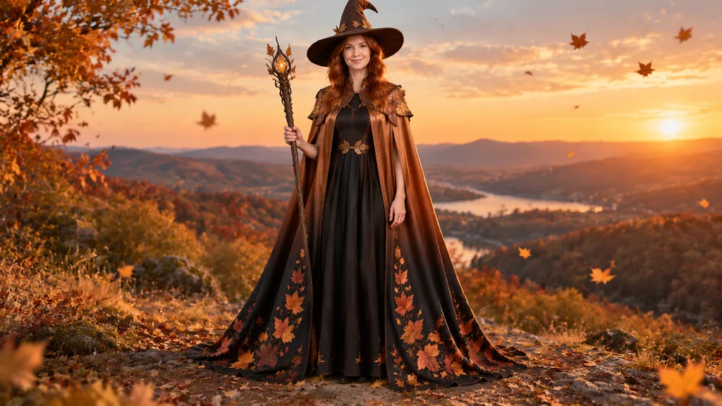 Copper Leaf Autumn Witch Cape Dress
