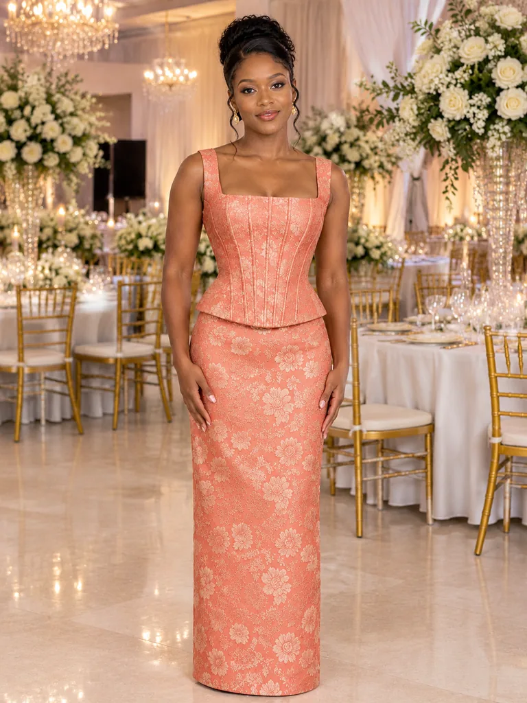 Coral Aso-Ebi Corset Festive Set