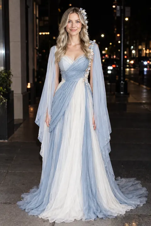 Corpse Bride Blue-Grey Draped Bridal Gown