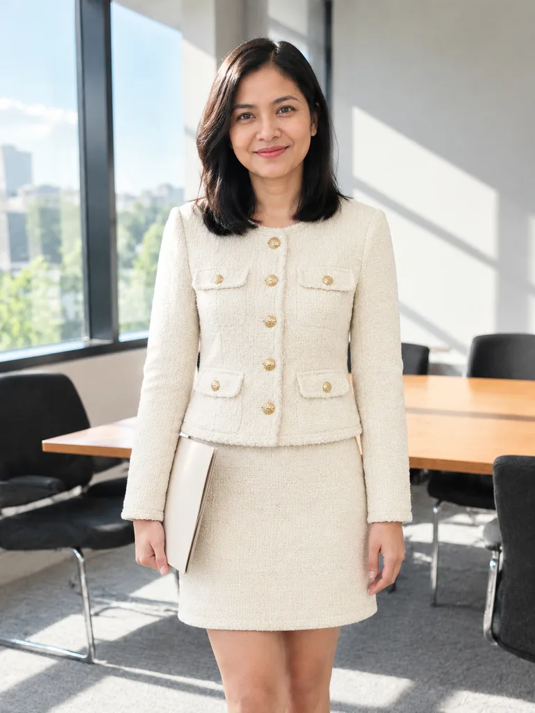 Cream Boucle Jacket Meeting Look