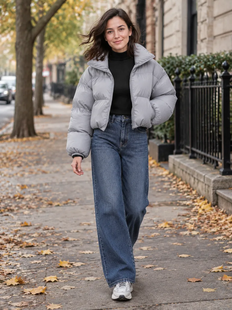 Cropped Cloud Puffer Wide Denim