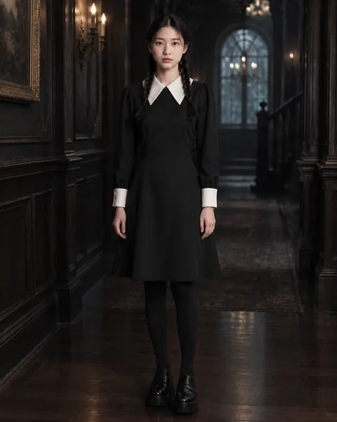 Deadpan Gothic White-Collar Dress