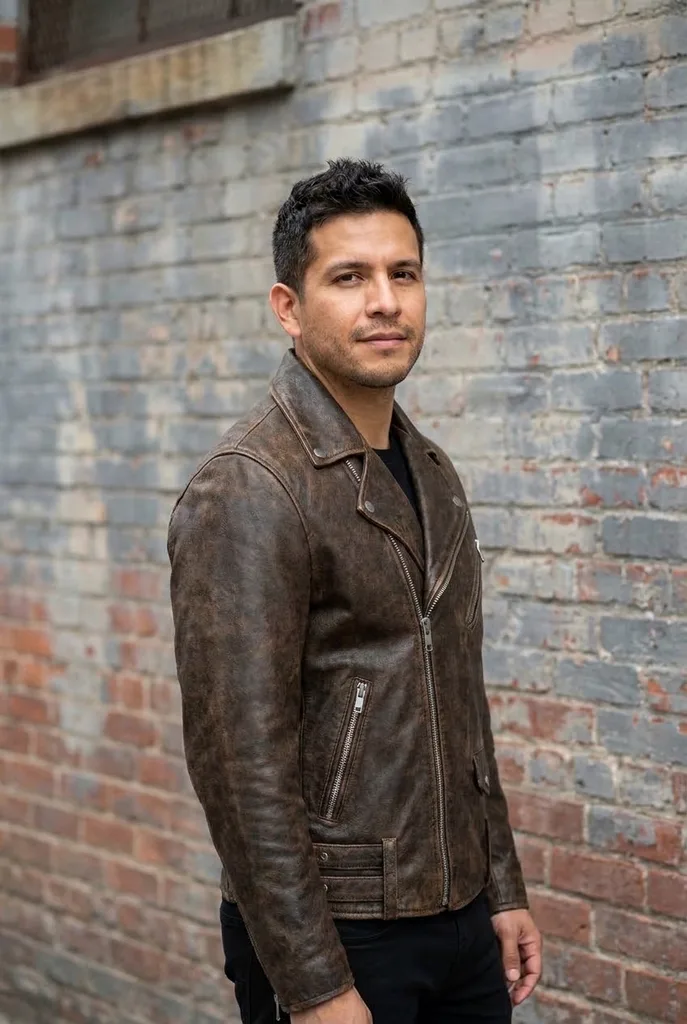 Distressed Brown Leather Biker Jacket Menswear
