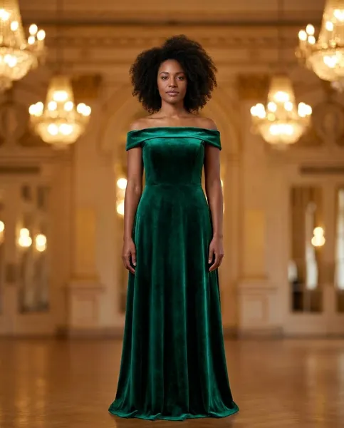 Emerald Green Velvet Gala Evening Gown