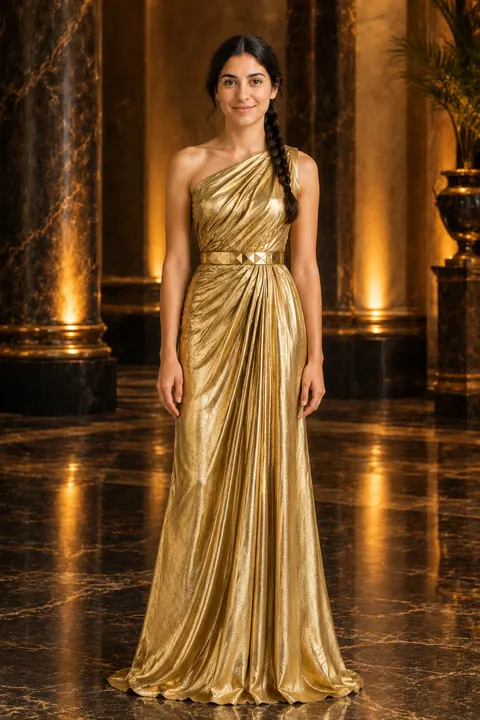 Gold Lamé Cleopatra Evening Gown