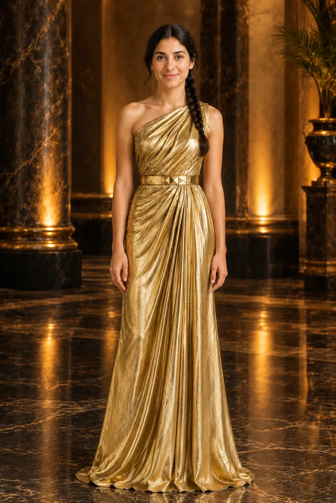 Gold Lamé Cleopatra Evening Gown