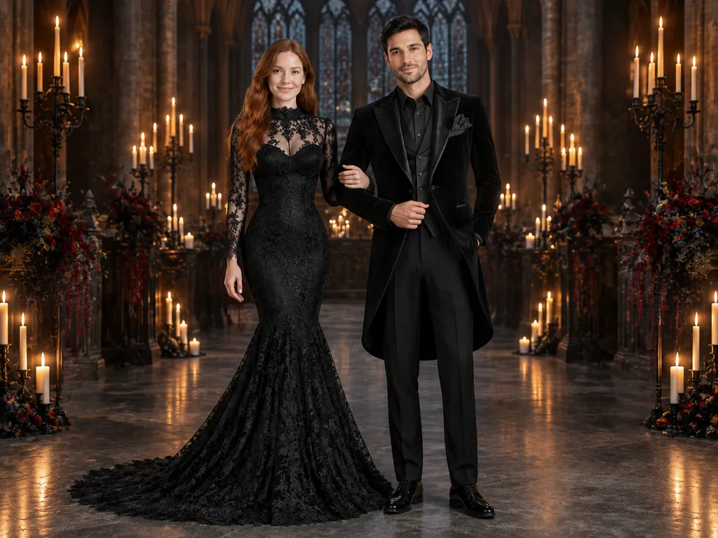 Gothic Couple Lace Gown & Tailcoat Set