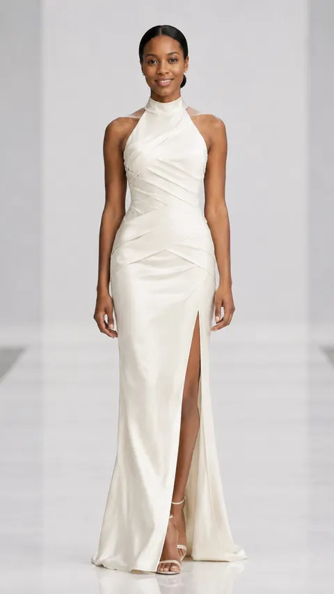 Ivory Bandage-Wrap Mummy Runway Gown