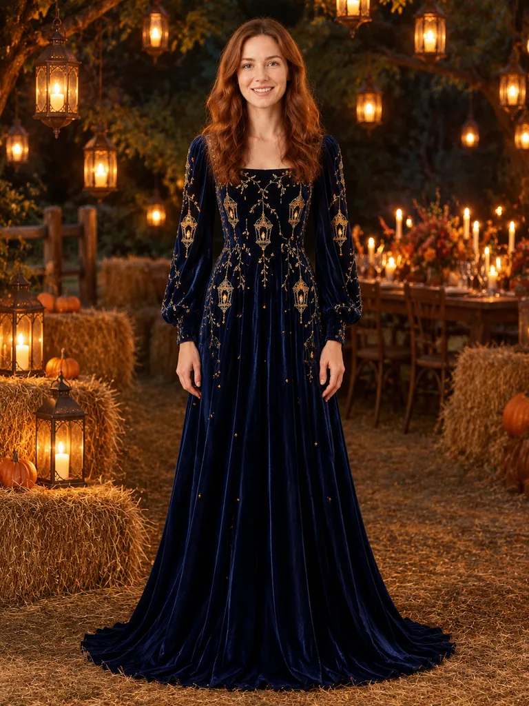 Midnight Harvest Lantern Velvet Gown