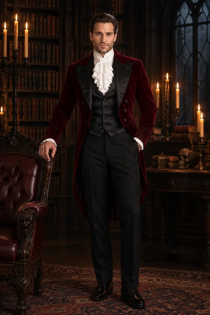 Oxblood Velvet Vampire Tailcoat (Men)