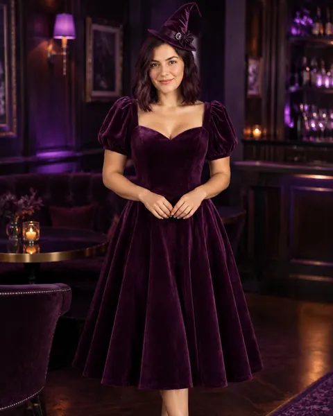Plum Velvet Cocktail Witch Midi