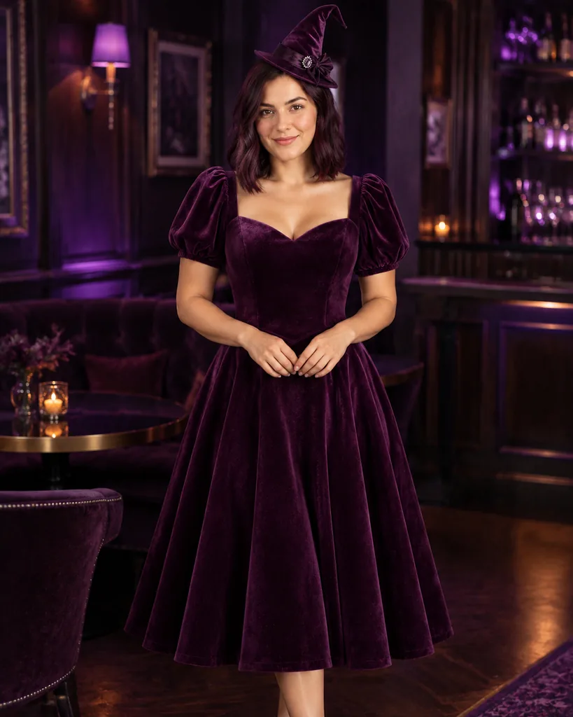Plum Velvet Cocktail Witch Midi