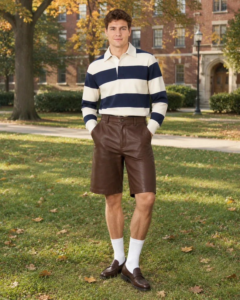 Rugby Stripe Leather Bermuda Look