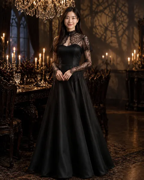 Spiderweb Lace Capelet Evening Dress