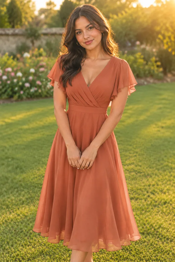 Terracotta Chiffon Harvest Wedding Guest
