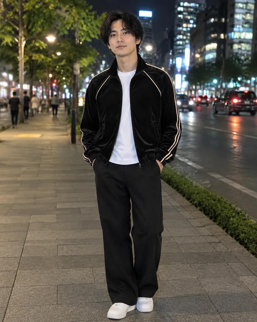 丝绒运动外套男士街头造型