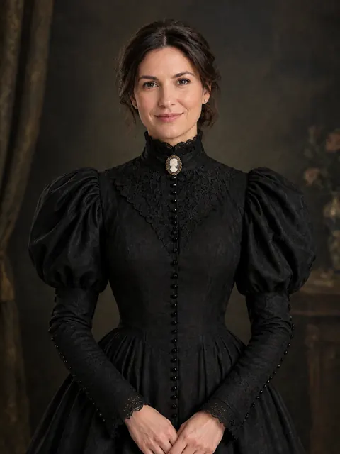 Victorian Mourning High-Neck Lace Dress