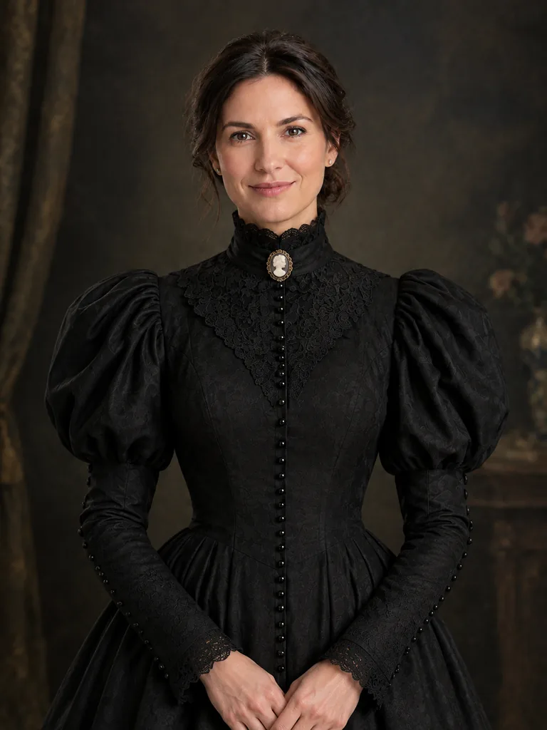 Victorian Mourning High-Neck Lace Dress
